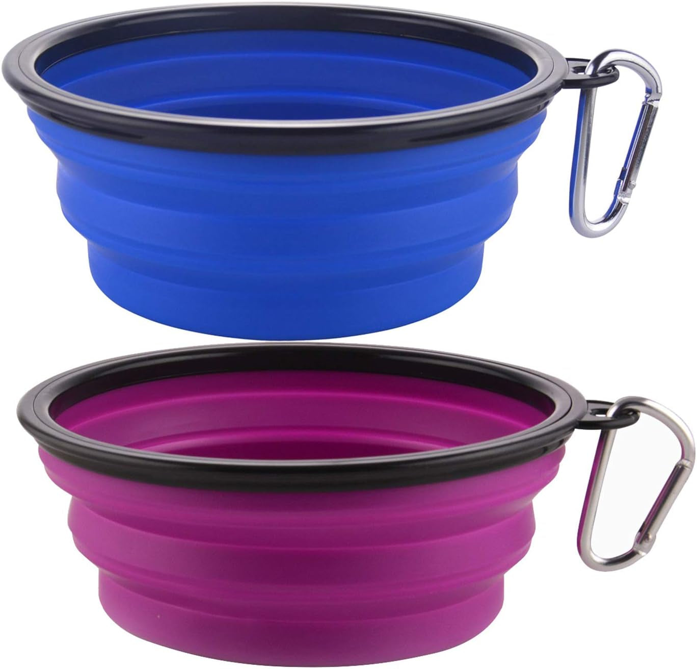 Large Collapsible Dog Bowls, 34Oz Travel Water Food Bowls Portable Foldable Collapse Dishes with Carabiner Clip, 2 Pack (Green+Red)