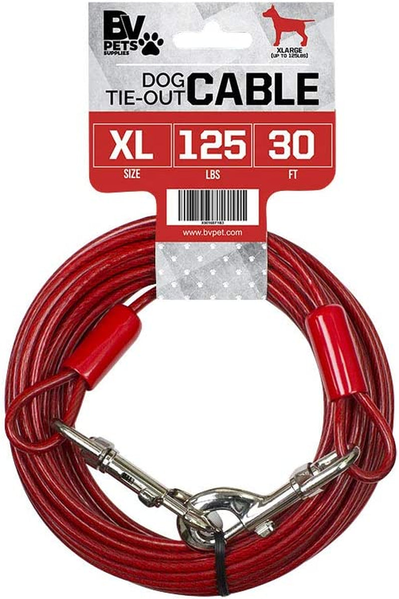 Dog Tie Out Cable 25 Feet - Heavy Duty Dog Lead up to 90 Pounds - Reflective & Rust-Free with Quick Release Swivel Clips & 360° Rotating Clasp - Tangle-Free Dogs Runner for Yard (Silver, Single)