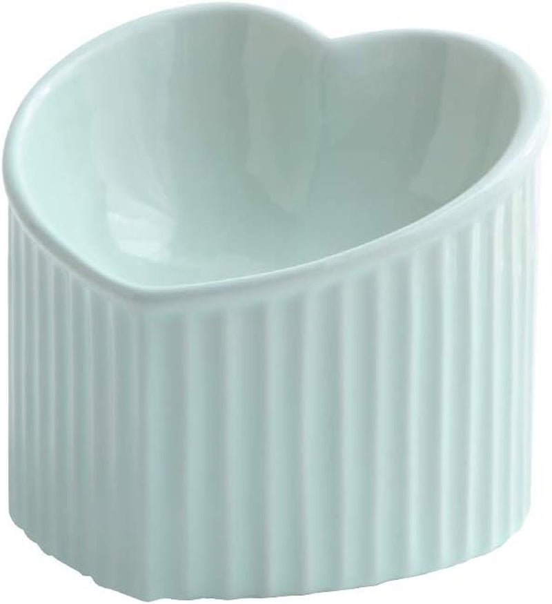 Dark Green Ceramic Raised Cat Bowls, Tilted Elevated Food or Water Bowls, Stress Free, Backflow Prevention, Dishwasher and Microwave Safe, Lead & Cadmium Free