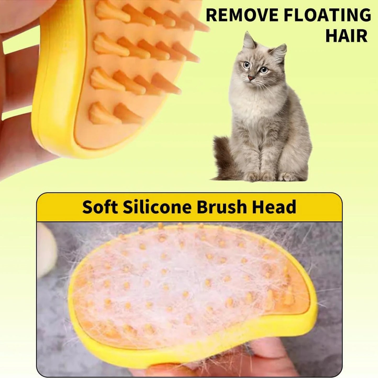 BITOUSHI Steamy Cat Brush 3 in 1 Spray Cat Brush Self Cleaning Cat Steamy Brush, Cat Steamy Brush for Massage, Cat Grooming Brush for Removing Tangled and Loose Hair - Yellow