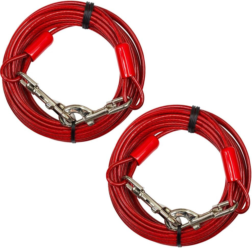 Dog Tie Out Cable 25 Feet - Heavy Duty Dog Lead up to 90 Pounds - Reflective & Rust-Free with Quick Release Swivel Clips & 360° Rotating Clasp - Tangle-Free Dogs Runner for Yard (Silver, Single)