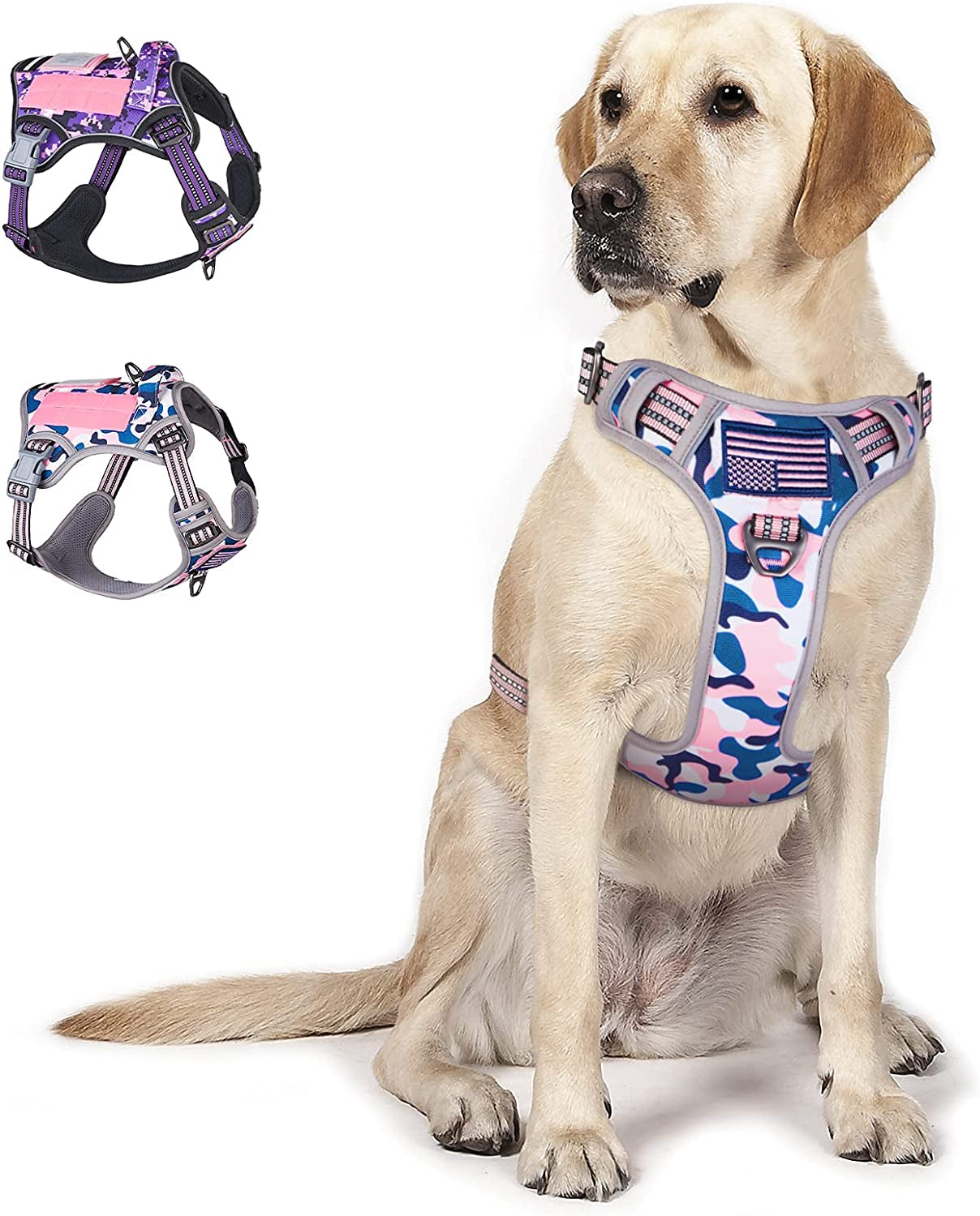 Tactical Dog Harness for Medium Dogs No Pull, Famous TIK Tok No Pull Dog Harness, Fit Smart Reflective Pet Walking Harness for Training, Adjustable Dog Vest Harness with Handle Pink Camo M