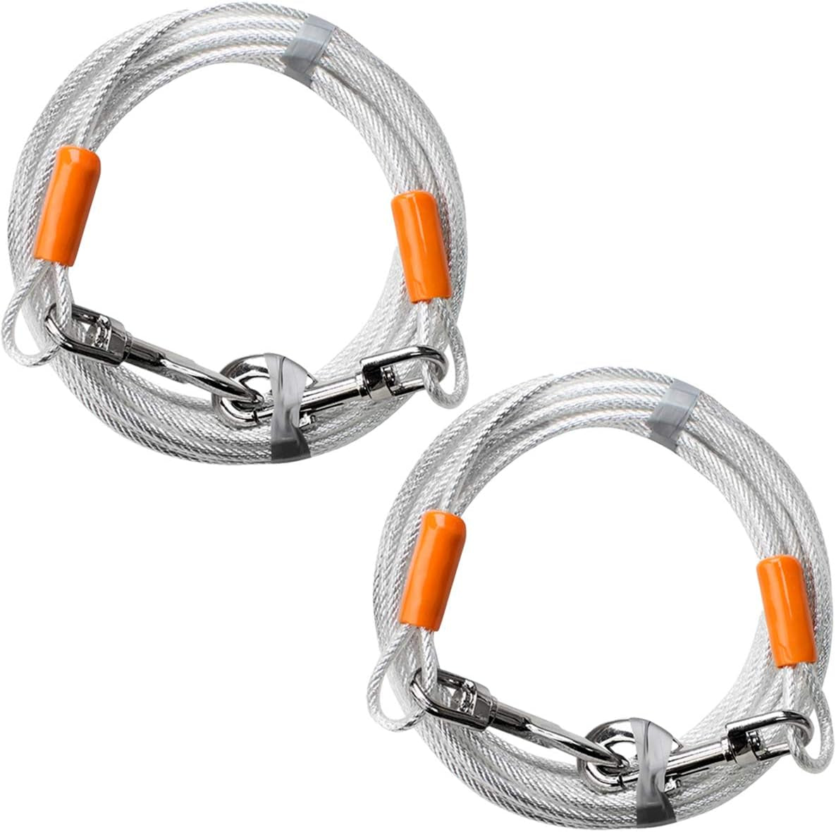 Dog Tie Out Cable 25 Feet - Heavy Duty Dog Lead up to 90 Pounds - Reflective & Rust-Free with Quick Release Swivel Clips & 360° Rotating Clasp - Tangle-Free Dogs Runner for Yard (Silver, Single)