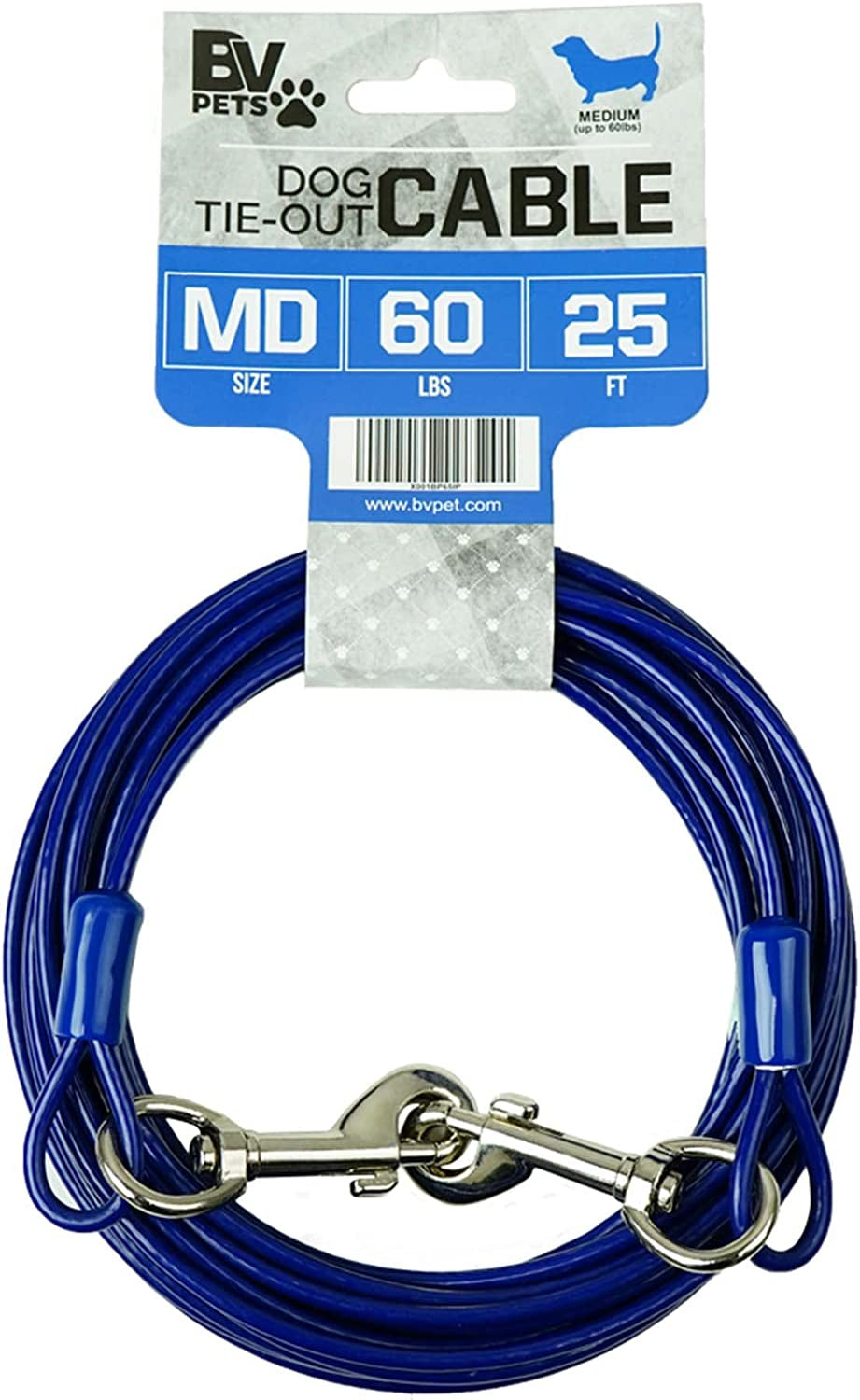 Dog Tie Out Cable 25 Feet - Heavy Duty Dog Lead up to 90 Pounds - Reflective & Rust-Free with Quick Release Swivel Clips & 360° Rotating Clasp - Tangle-Free Dogs Runner for Yard (Silver, Single)