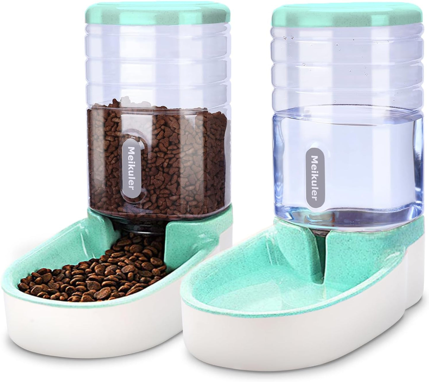Automatic Dog Cat Feeder and Water Dispenser Set,Waterer and Gravity Food Feeder for Small & Medium Dogs Cats Puppies,Large Capacity 1 Gallon X 2 (Grey)