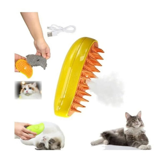 BITOUSHI Steamy Cat Brush 3 in 1 Spray Cat Brush Self Cleaning Cat Steamy Brush, Cat Steamy Brush for Massage, Cat Grooming Brush for Removing Tangled and Loose Hair - Yellow