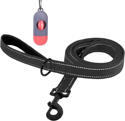 5Ft Dog Leash Heavy Duty, Training Rope Leash with 2 Padded Handle Service Pet Lead Chew Proof with Reflective for Traffic Control Safety, Perfect for Large Medium or Small Dog (Purple&Silver)