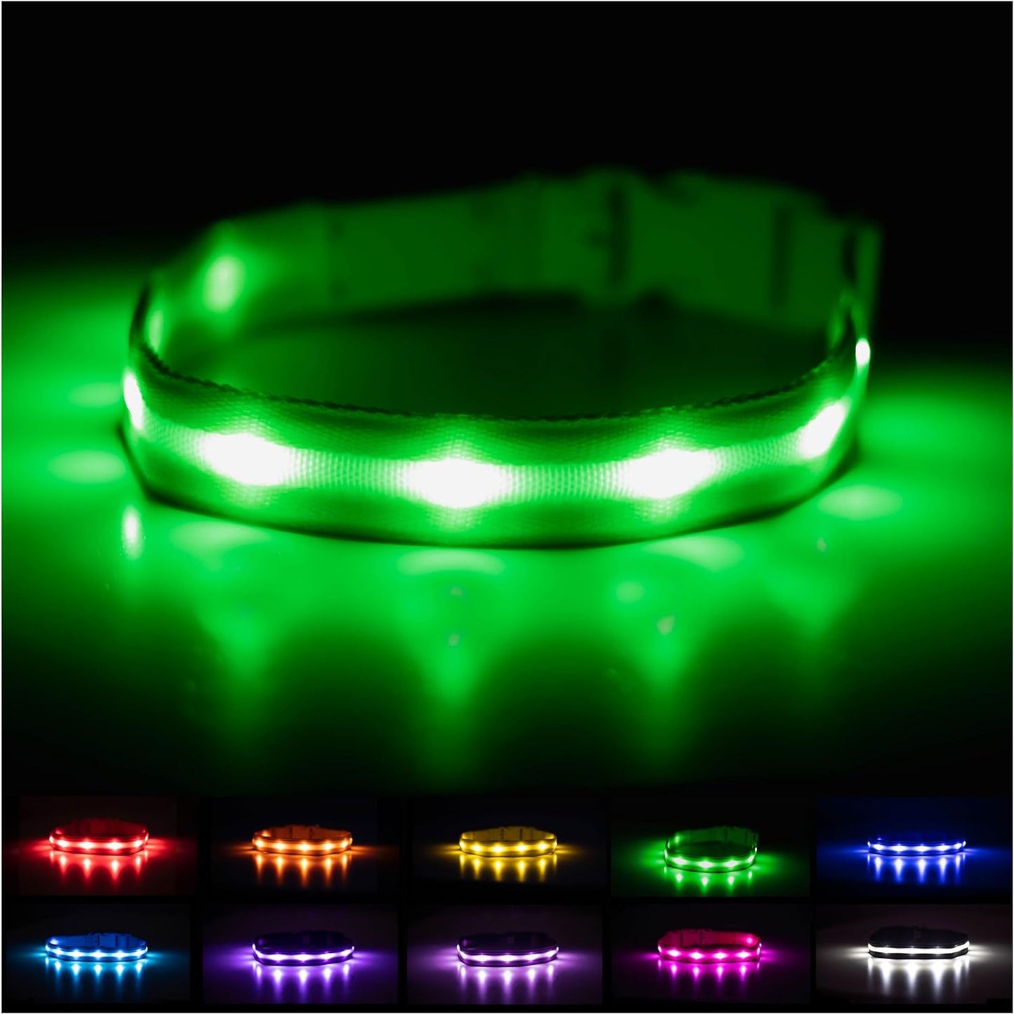 Light up Dog Collar - the Original LED Dog Collar - USB Rechargeable - Waterproof - 1,000 Feet of Visibility - Dog Collar Light for Small, Medium, Large Dogs - US Brand