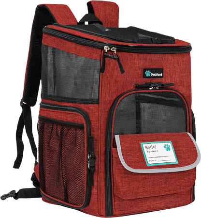 Dog Backpack Carrier, Airline Approved Cat Backpacks for Carrying Small Large Cats, Pet Carrier Back Pack, Ventilated Soft Sided for Travel, Hiking, Camping, Max 18 Lbs, Purple