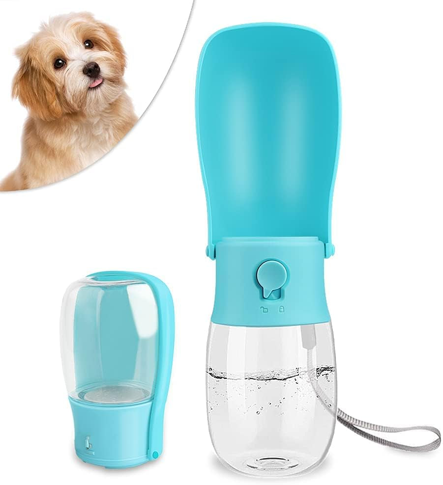 Portable Dog Water Bottle Foldable Pet Water Bottles for Dogs Light Weight Dog Water Bowl Dispenser Dog Water Bottles for Walking Traveling Hiking（10 Oz）（Blue）