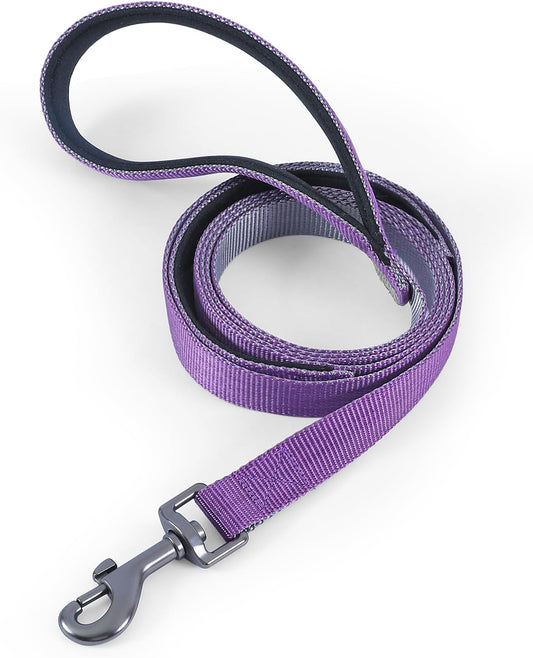 5Ft Dog Leash Heavy Duty, Training Rope Leash with 2 Padded Handle Service Pet Lead Chew Proof with Reflective for Traffic Control Safety, Perfect for Large Medium or Small Dog (Purple&Silver)