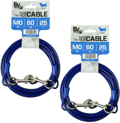 Dog Tie Out Cable 25 Feet - Heavy Duty Dog Lead up to 90 Pounds - Reflective & Rust-Free with Quick Release Swivel Clips & 360° Rotating Clasp - Tangle-Free Dogs Runner for Yard (Silver, Single)