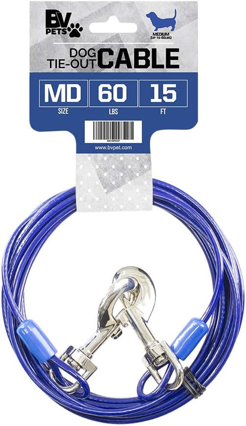 Dog Tie Out Cable 25 Feet - Heavy Duty Dog Lead up to 90 Pounds - Reflective & Rust-Free with Quick Release Swivel Clips & 360° Rotating Clasp - Tangle-Free Dogs Runner for Yard (Silver, Single)