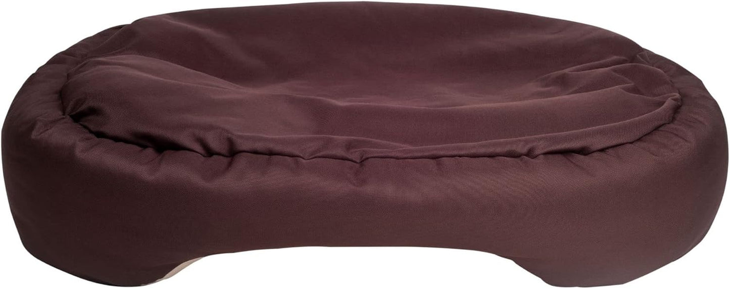 Durable Bolster Sleeper Oval Pet Bed with Removable Reversible Insert Cushion and Additional Two Pillow Toys (6X 6 Inches), Brown to Beige Color, by , Large 34X27 Inches