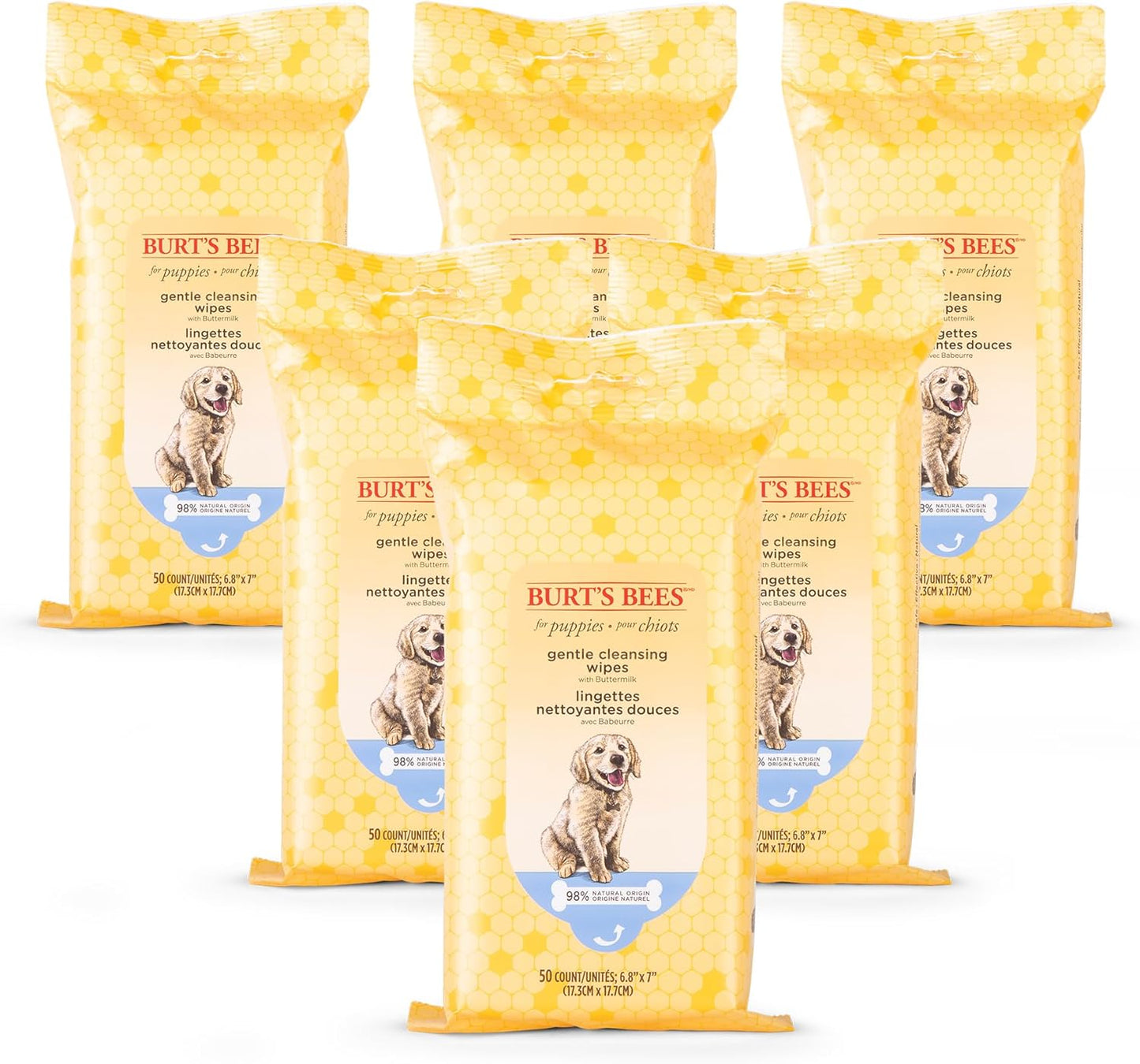 Multipurpose Dog Wipes with Honey, 98% Natural Origin Formulas, Hypoallergenic Dogs Wipe, Canine Cleaning Sheets for Paws and Butt, 3 Pk, 50Ct