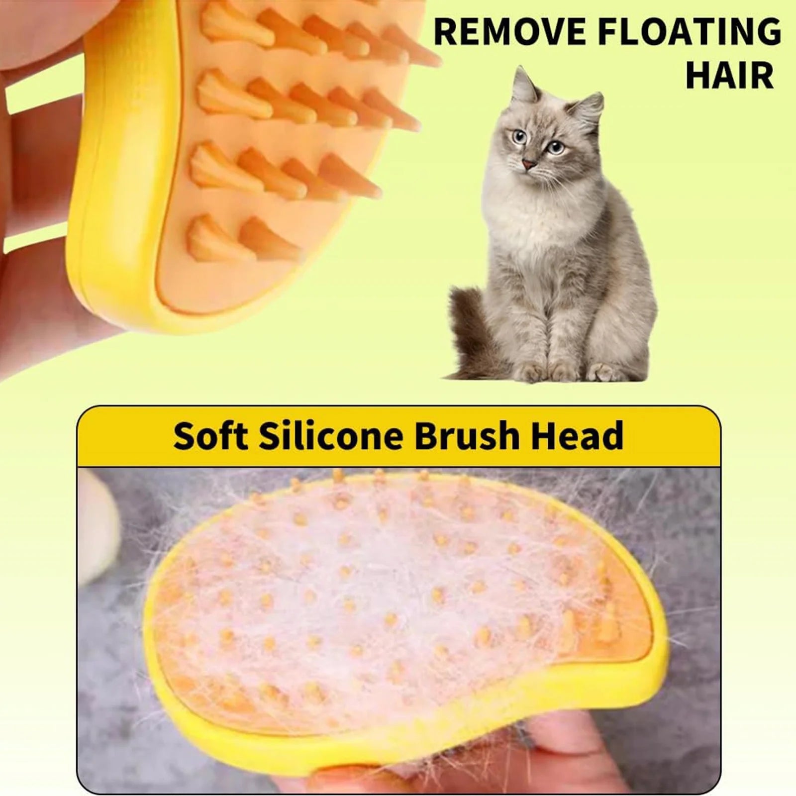 BITOUSHI Steamy Cat Brush 3 in 1 Spray Cat Brush Self Cleaning Cat Steamy Brush, Cat Steamy Brush for Massage, Cat Grooming Brush for Removing Tangled and Loose Hair - Yellow