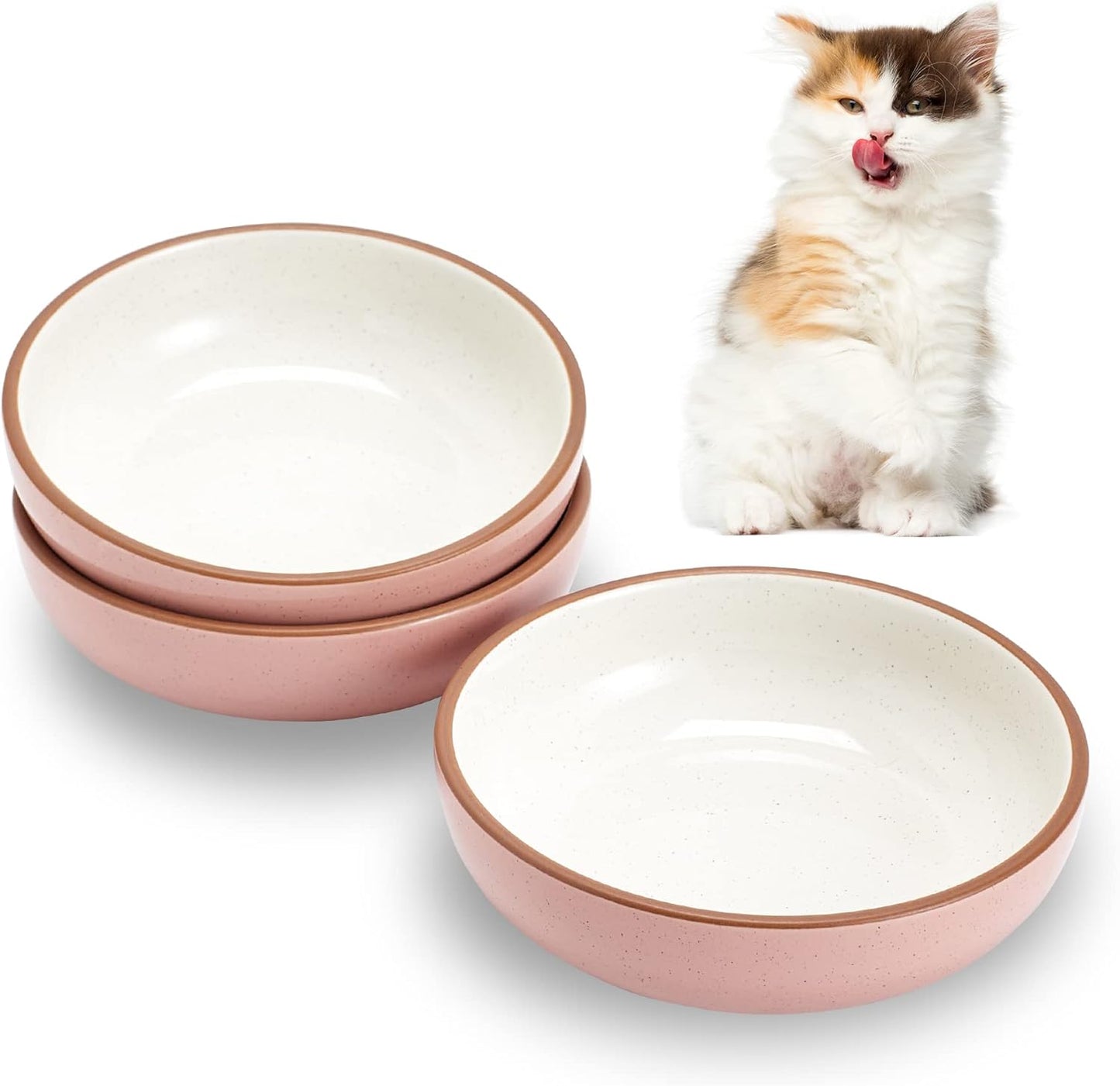 Ceramic Cat Bowls, Howise Pet Bowl Cat Dishes for Food and Water, 5.19 in Cat Food Bowl 3 Pack Pet Dishes for Cats Puppy, Matte Pink Finish