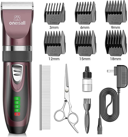 Dog Clippers Low Noise, 2-Speed Quiet Dog Grooming Kit Rechargeable Cordless Pet Hair Clipper Trimmer Shaver for Small and Large Dogs Cats Animals (Gold)