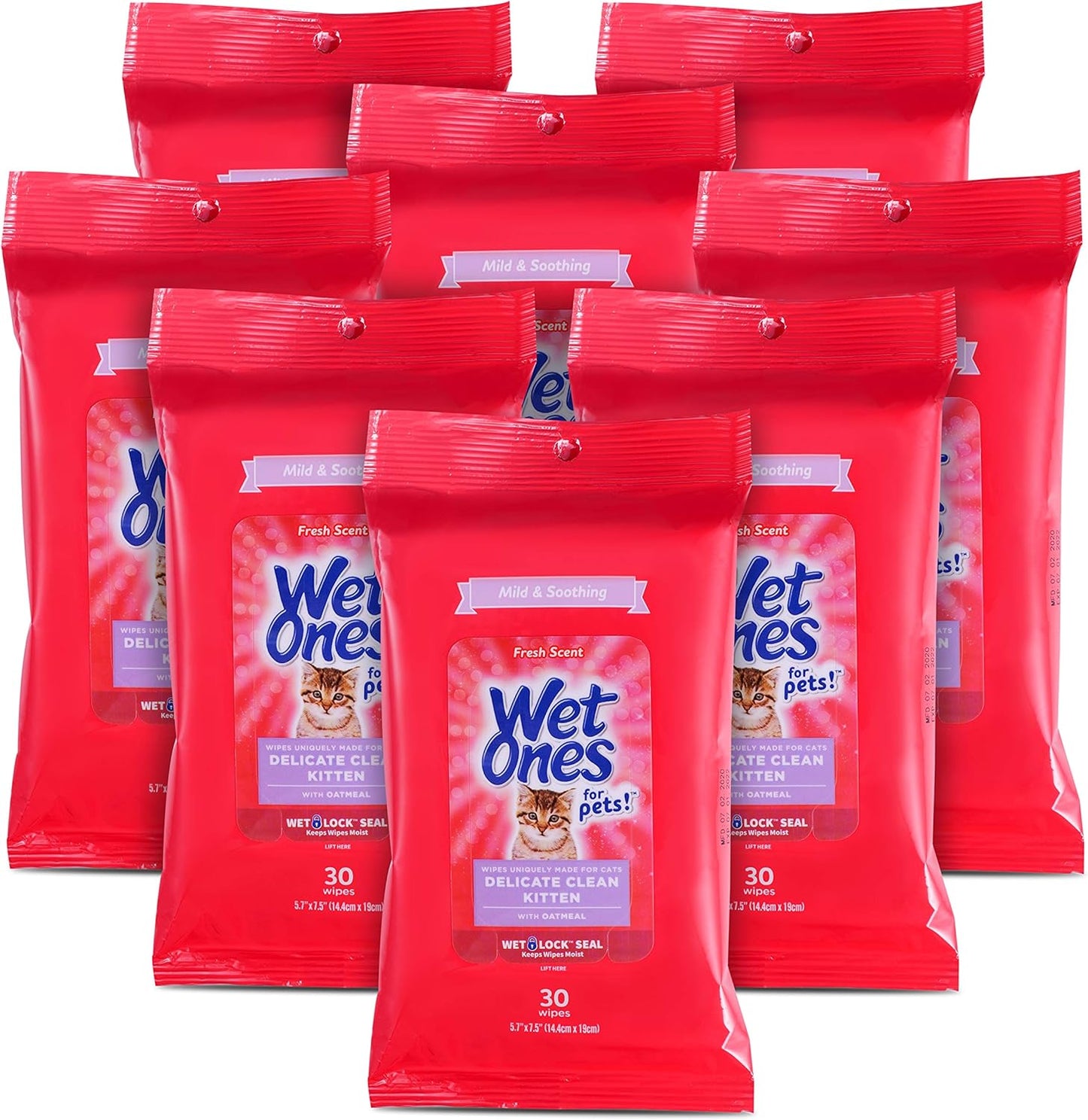 for Pets Delicate Clean Kitten Wipes for Cats with Oatmeal Cat Cleaning Wipes, Mild & Soothing Cat Grooming Wipes with Wet Lock Seal (Pack of 1, 30 Count Total)