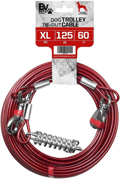 Dog Tie Out Cable 25 Feet - Heavy Duty Dog Lead up to 90 Pounds - Reflective & Rust-Free with Quick Release Swivel Clips & 360° Rotating Clasp - Tangle-Free Dogs Runner for Yard (Silver, Single)