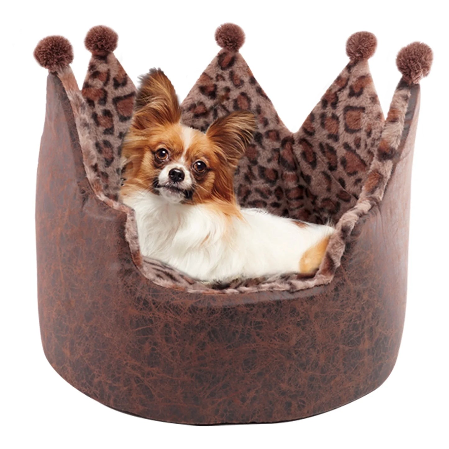 Luxury Leopard Print Crown-Shaped Bed for Small Dogs and Cats - Cozy, Stylish, and Plush Pet Bedding with Royal Design