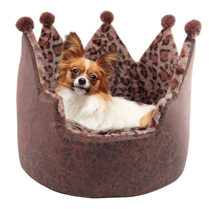 Luxury Leopard Print Crown-Shaped Bed for Small Dogs and Cats - Cozy, Stylish, and Plush Pet Bedding with Royal Design