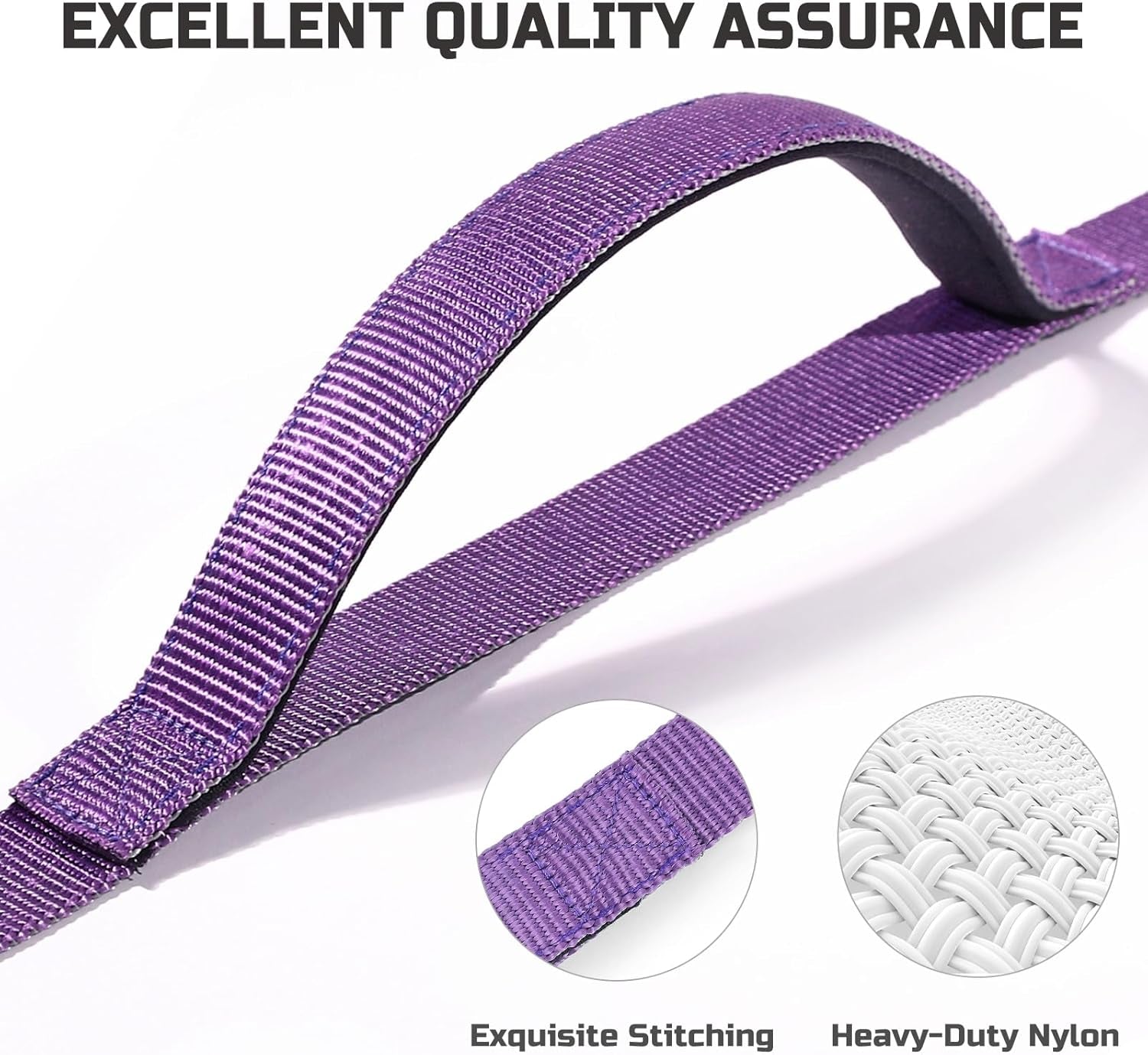5Ft Dog Leash Heavy Duty, Training Rope Leash with 2 Padded Handle Service Pet Lead Chew Proof with Reflective for Traffic Control Safety, Perfect for Large Medium or Small Dog (Purple&Silver)