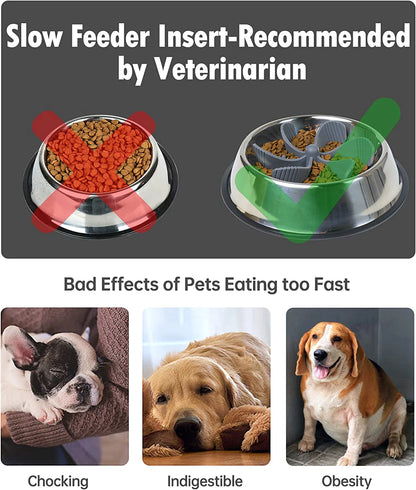 Slow Feeder Dog Bowls Insert, Cuttable Dog Slow Feeder with Suctions, Slow Eating Feeder Insert for Large Small Breed, Medium Size Dogs, Anti-Gulping Cat Slow Feeder Grey