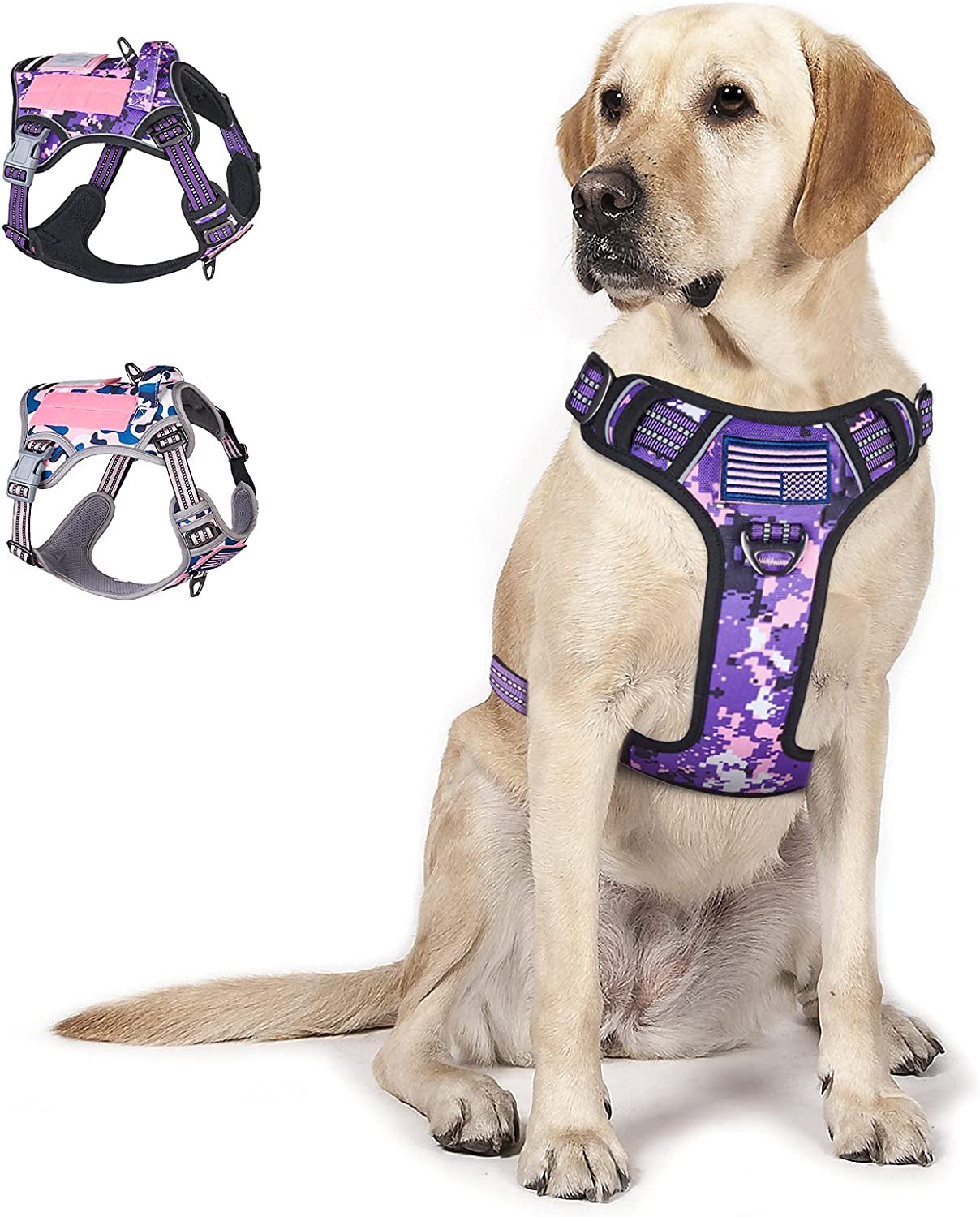Tactical Dog Harness for Medium Dogs No Pull, Famous TIK Tok No Pull Dog Harness, Fit Smart Reflective Pet Walking Harness for Training, Adjustable Dog Vest Harness with Handle Pink Camo M