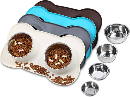 Dog Bowls, Dog Food Bowls, Stainless Steel Cat Puppy Water Bowls with Non Spill Skid Resistant Silicone Mat, Large, Black