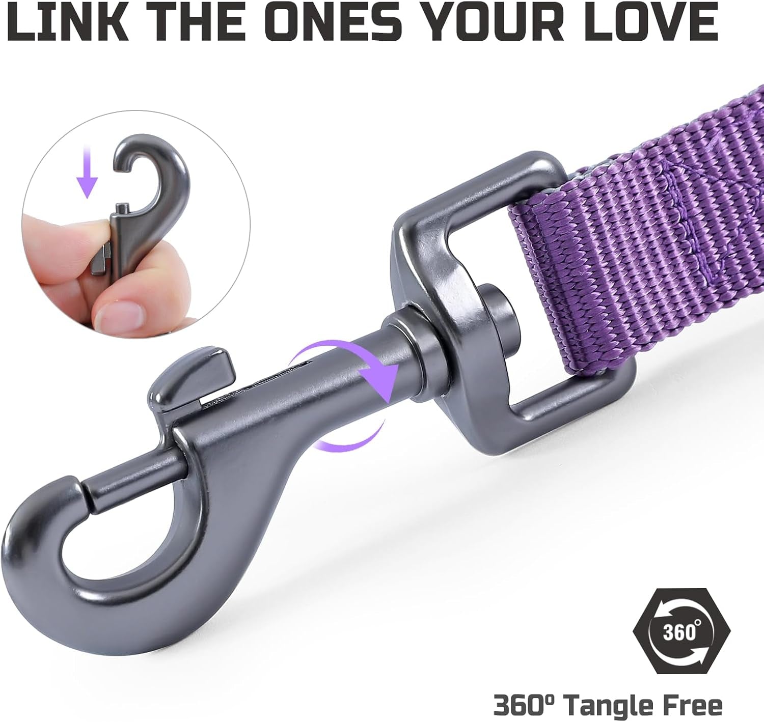 5Ft Dog Leash Heavy Duty, Training Rope Leash with 2 Padded Handle Service Pet Lead Chew Proof with Reflective for Traffic Control Safety, Perfect for Large Medium or Small Dog (Purple&Silver)