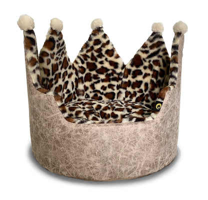 Luxury Leopard Print Crown-Shaped Bed for Small Dogs and Cats - Cozy, Stylish, and Plush Pet Bedding with Royal Design