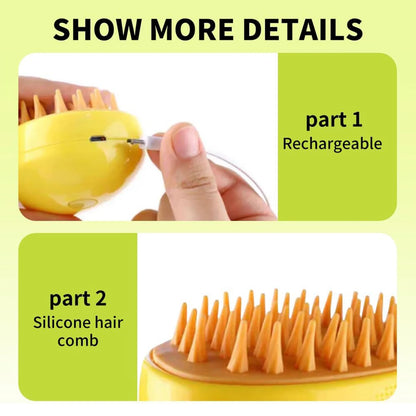 BITOUSHI Steamy Cat Brush 3 in 1 Spray Cat Brush Self Cleaning Cat Steamy Brush, Cat Steamy Brush for Massage, Cat Grooming Brush for Removing Tangled and Loose Hair - Yellow