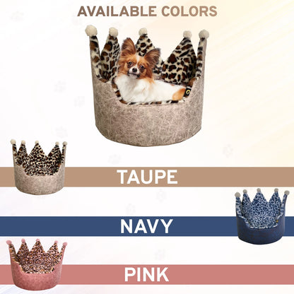 Luxury Leopard Print Crown-Shaped Bed for Small Dogs and Cats - Cozy, Stylish, and Plush Pet Bedding with Royal Design