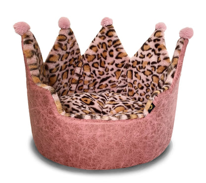 Luxury Leopard Print Crown-Shaped Bed for Small Dogs and Cats - Cozy, Stylish, and Plush Pet Bedding with Royal Design