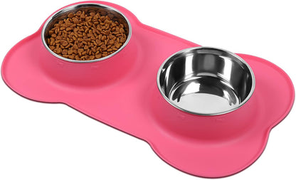Dog Bowls, Dog Food Bowls, Stainless Steel Cat Puppy Water Bowls with Non Spill Skid Resistant Silicone Mat, Large, Black