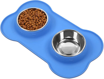 Dog Bowls, Dog Food Bowls, Stainless Steel Cat Puppy Water Bowls with Non Spill Skid Resistant Silicone Mat, Large, Black