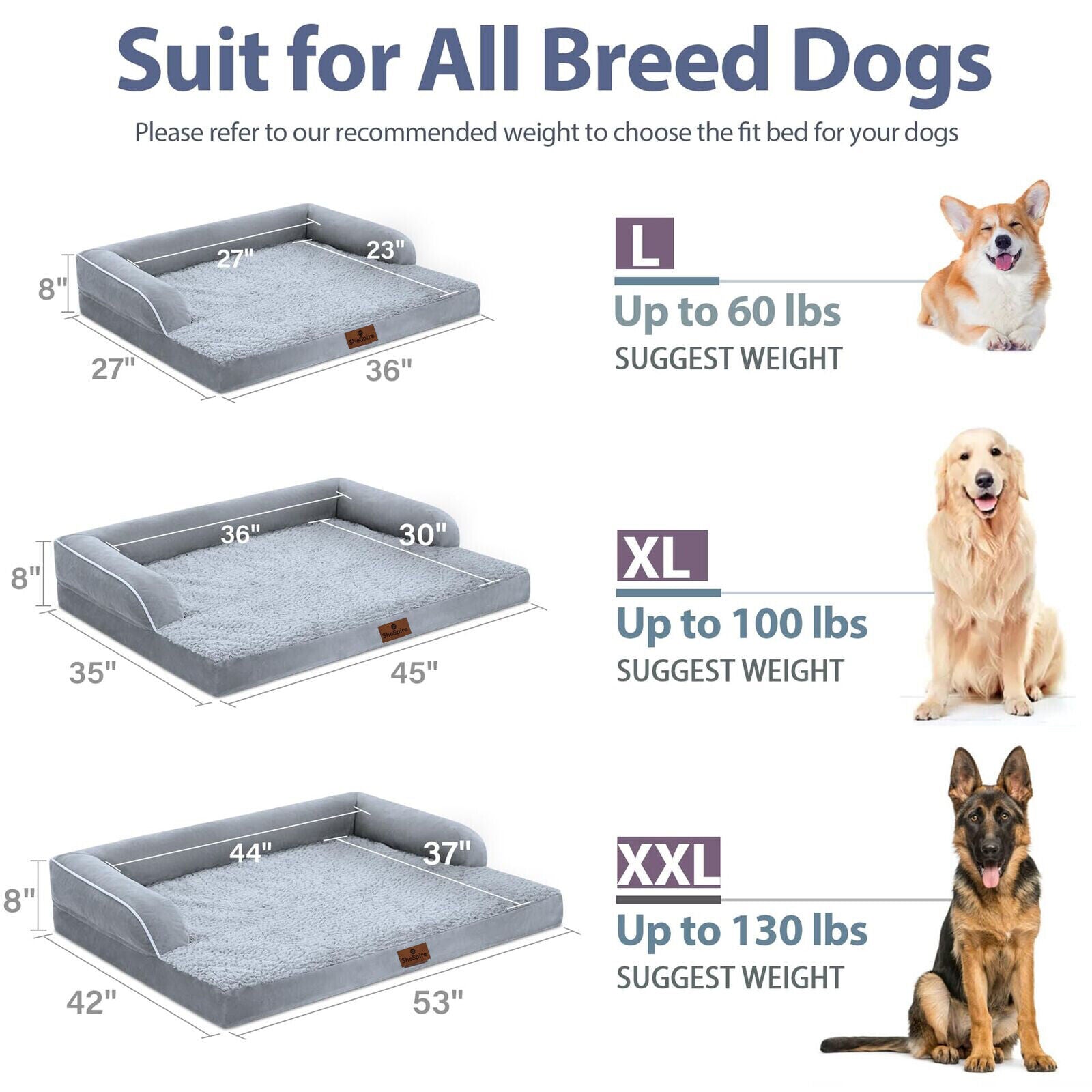 X-Large Orthopedic Foam Dog Bed Waterproof Pet Sofa 45X35X8 with Removable Cover