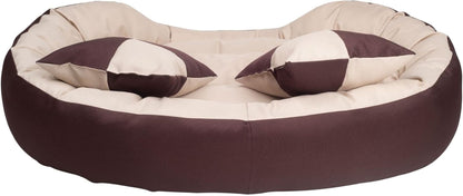 Durable Bolster Sleeper Oval Pet Bed with Removable Reversible Insert Cushion and Additional Two Pillow Toys (6X 6 Inches), Brown to Beige Color, by , Large 34X27 Inches