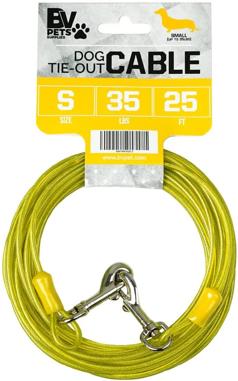 Dog Tie Out Cable 25 Feet - Heavy Duty Dog Lead up to 90 Pounds - Reflective & Rust-Free with Quick Release Swivel Clips & 360° Rotating Clasp - Tangle-Free Dogs Runner for Yard (Silver, Single)