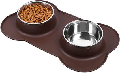Dog Bowls, Dog Food Bowls, Stainless Steel Cat Puppy Water Bowls with Non Spill Skid Resistant Silicone Mat, Large, Black
