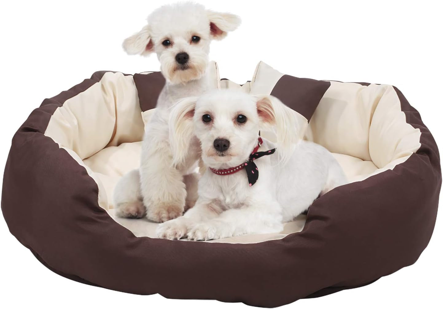 Durable Bolster Sleeper Oval Pet Bed with Removable Reversible Insert Cushion and Additional Two Pillow Toys (6X 6 Inches), Brown to Beige Color, by , Large 34X27 Inches
