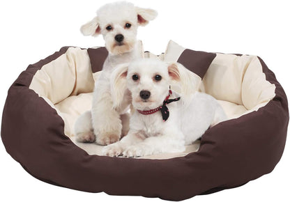 Durable Bolster Sleeper Oval Pet Bed with Removable Reversible Insert Cushion and Additional Two Pillow Toys (6X 6 Inches), Brown to Beige Color, by , Large 34X27 Inches