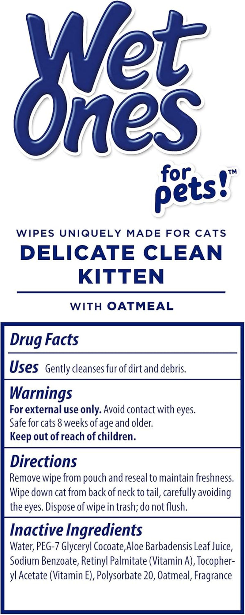 for Pets Delicate Clean Kitten Wipes for Cats with Oatmeal Cat Cleaning Wipes, Mild & Soothing Cat Grooming Wipes with Wet Lock Seal (Pack of 1, 30 Count Total)