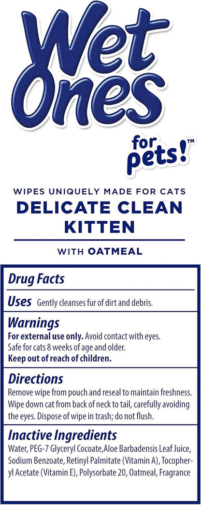 for Pets Delicate Clean Kitten Wipes for Cats with Oatmeal Cat Cleaning Wipes, Mild & Soothing Cat Grooming Wipes with Wet Lock Seal (Pack of 1, 30 Count Total)
