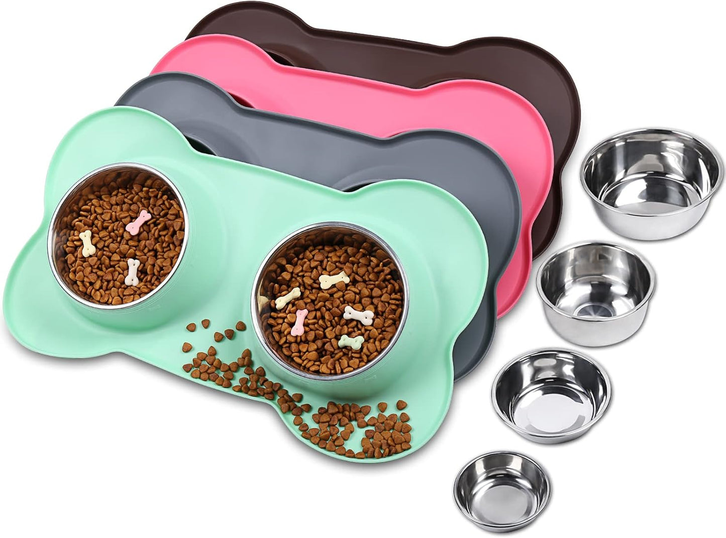 Dog Bowls, Dog Food Bowls, Stainless Steel Cat Puppy Water Bowls with Non Spill Skid Resistant Silicone Mat, Large, Black