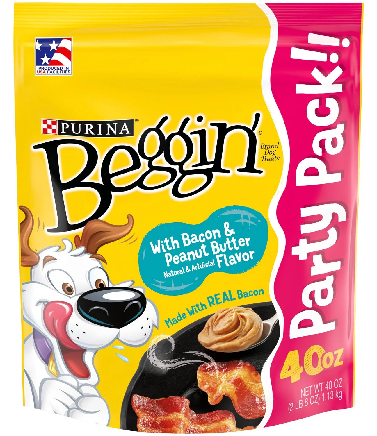 Purina  Strips Dog Treats with Real Bacon & Peanut Butter Flavors Tender Chews, 40 Oz Pouch