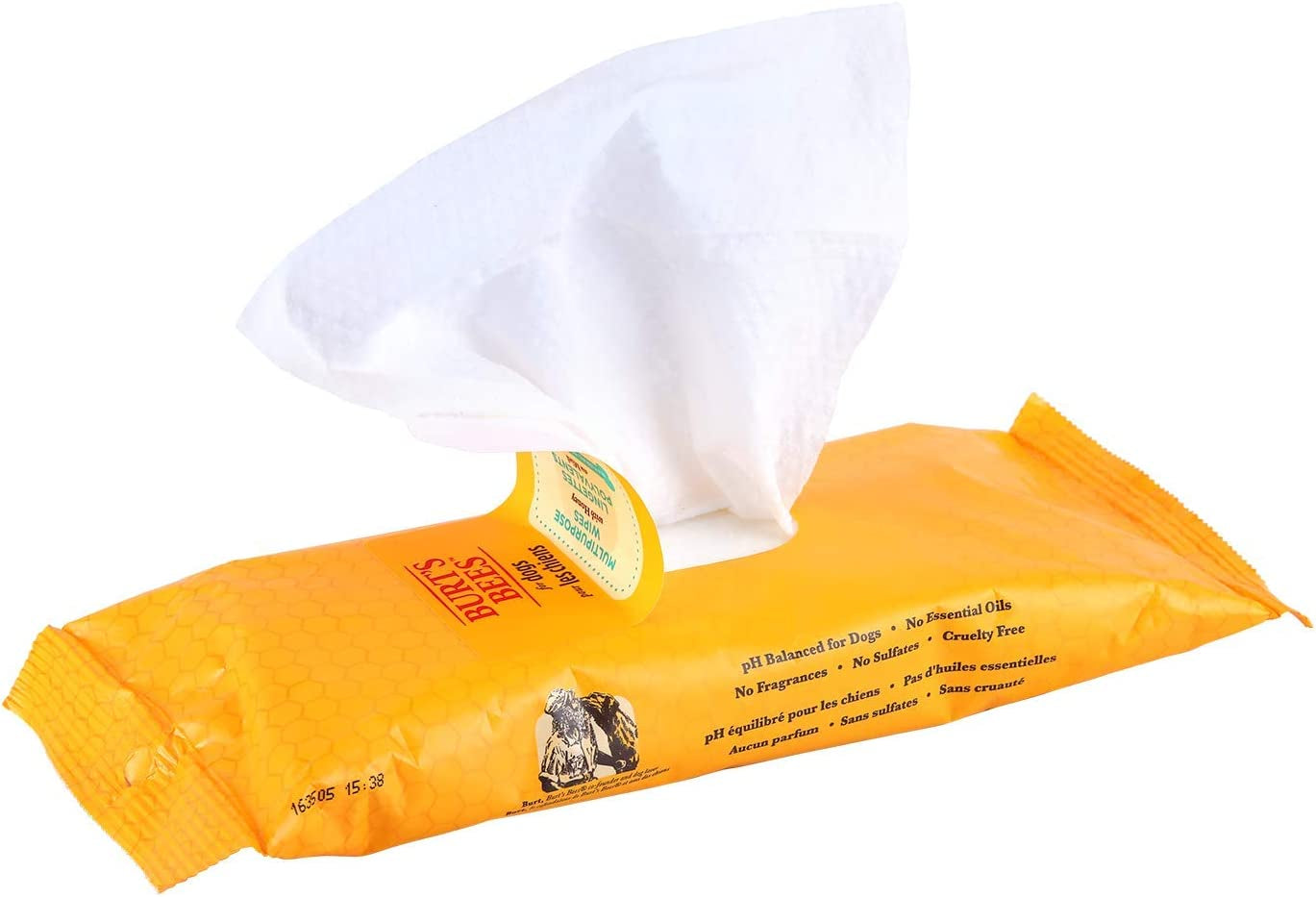 Multipurpose Dog Wipes with Honey, 98% Natural Origin Formulas, Hypoallergenic Dogs Wipe, Canine Cleaning Sheets for Paws and Butt, 3 Pk, 50Ct