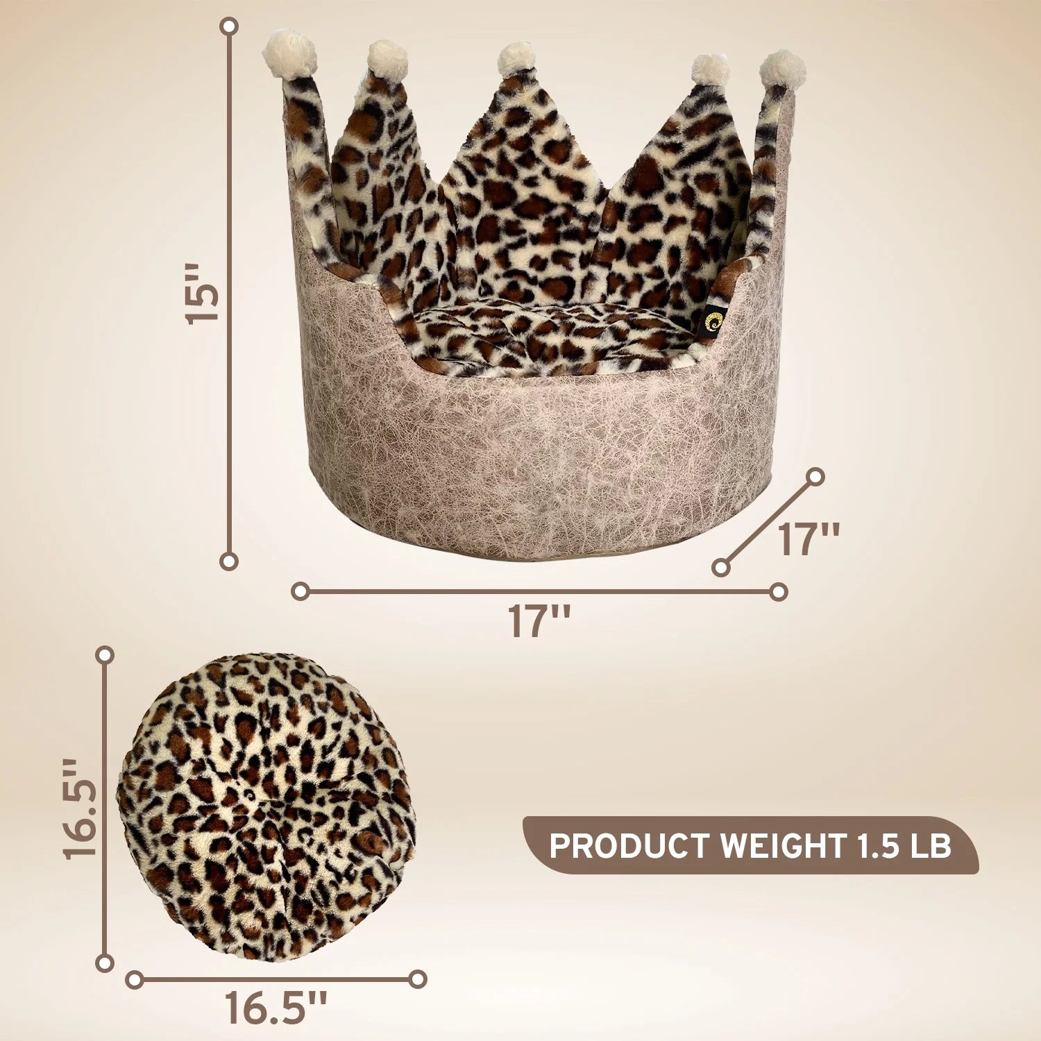 Luxury Leopard Print Crown-Shaped Bed for Small Dogs and Cats - Cozy, Stylish, and Plush Pet Bedding with Royal Design