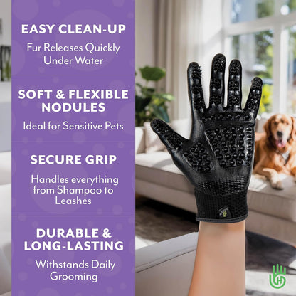 Pet Grooming Gloves - Patented #1 Ranked, Award Winning Shedding, Bathing, & Hair Remover Gloves - Gentle Brush for Cats, Dogs, and Horses